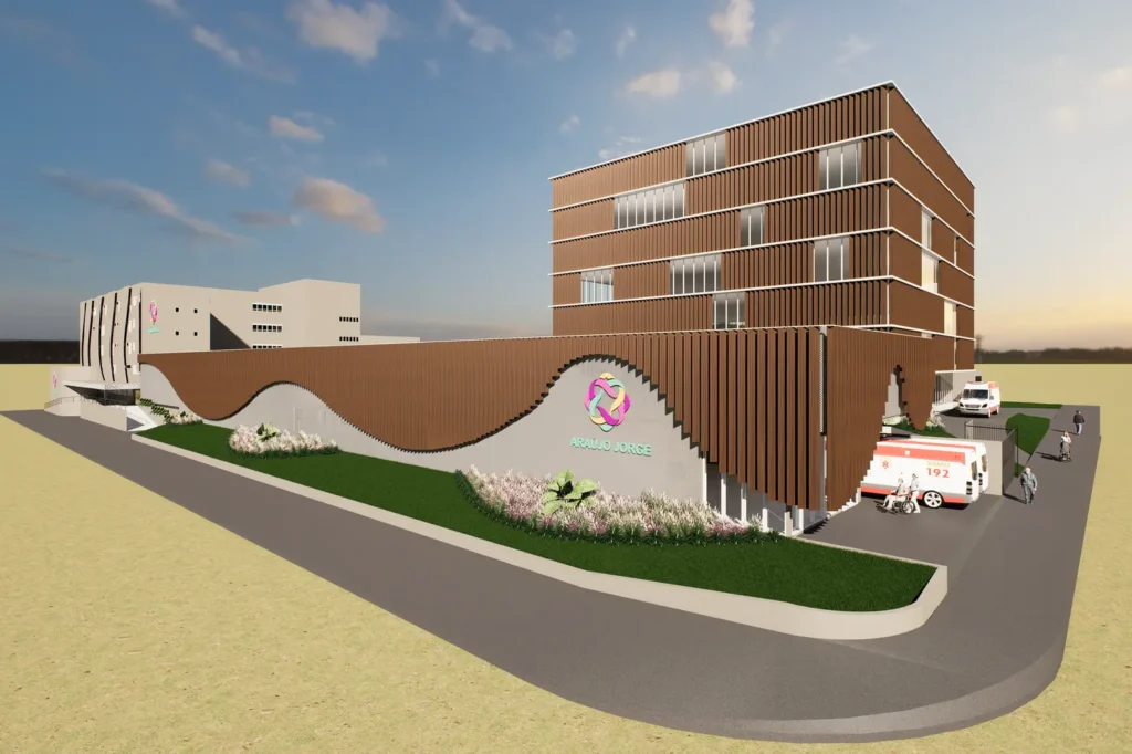 Perspectiva da fachada do hospital Araujo Jorge apos finalizacao da reforma 2