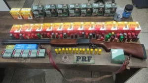 PRF apreende espingarda, 950 munições e celulares na BR-153