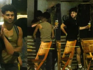 Álvaro Xaro e Lucas Leto foram flagrados aos beijos em um quiosque à beira-mar Foto:Thiago Mattos / Brazil News