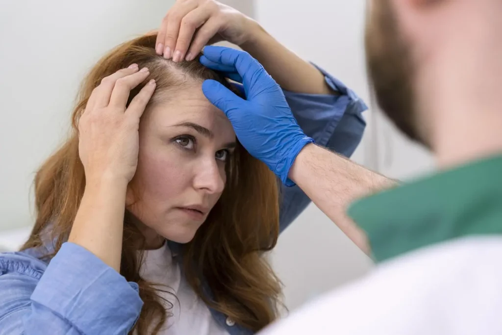 woman getting hair loss treatment clinic
