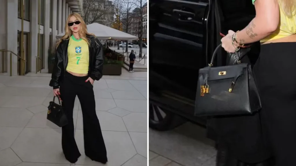 O destaque ficou por conta da bolsa Hermès, avaliada em 25 mil dólares.| foto: reprodução/redes sociais