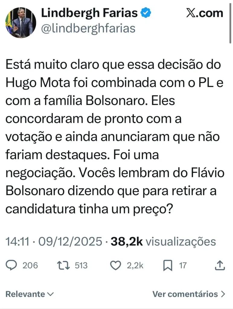 Motta rompe silêncio e acelera votação do PL da Dosimetria 2 Lei da Dosimetria