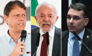 5 Abre Tarcisio de Freitas Lula e Flavio Bolsonaro Fotos Paulo Guereta Governo do Estado SP Marcelo Camargo ABr e Carlos Moura Agencia Senado