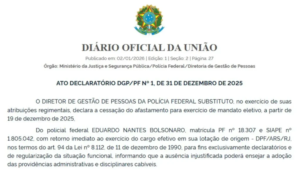 PF determina retorno imediato de Eduardo Bolsonaro para reassumir cargo 2 Eduardo Bolsonaro