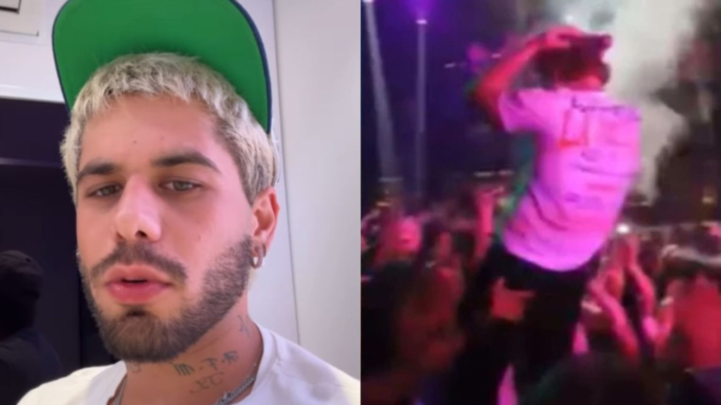 VIDEO Ze Felipe e apalpado em parte intima por fa durante show e chuta mulher