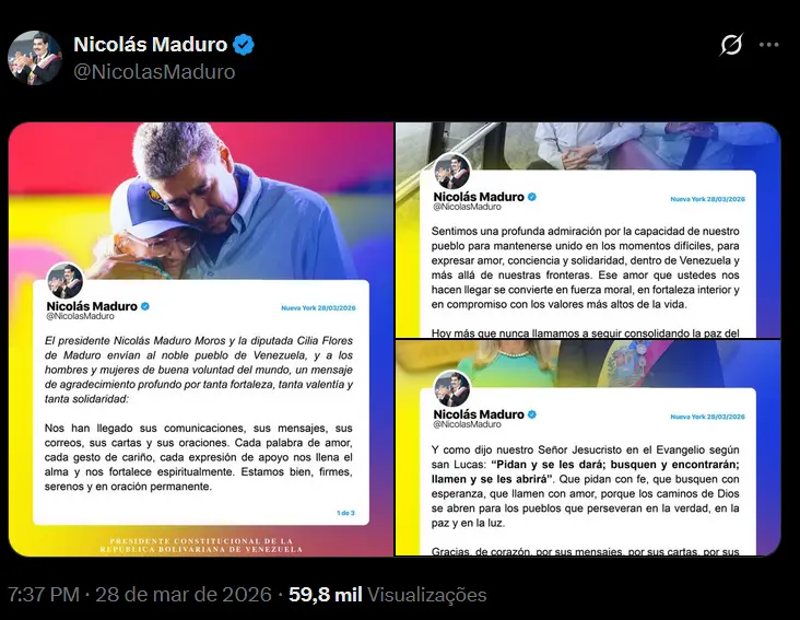 Maduro diz estar bem em 1° mensagem pública