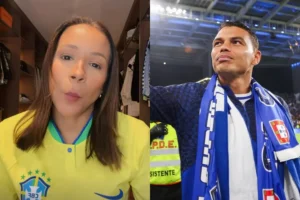 a reacao de belle thiago silva fora copa