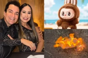 Esposa de Regis Danese associa boneco Labubu a incêndio e grava vídeo queimando brinquedo