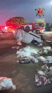 Motorista fica ferido após capotamento na BR-001, no Distrito Federal