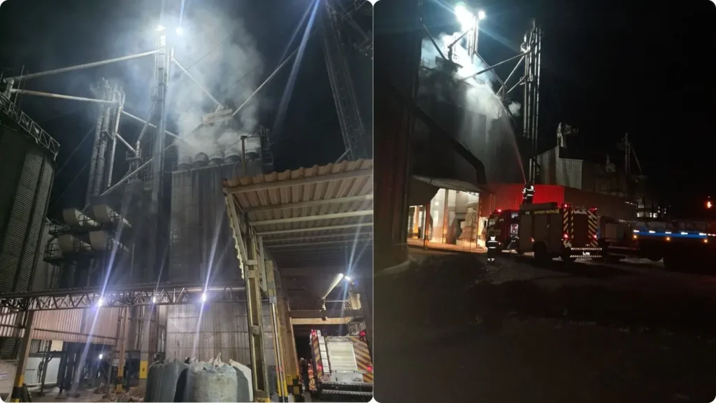 Incêndio em secador de grãos mobiliza bombeiros por nove horas na zona rural de Jataí