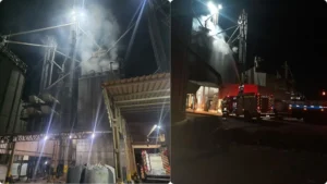 Incêndio em secador de grãos mobiliza bombeiros por nove horas na zona rural de Jataí