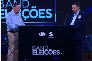 Marconi Perillo (PSDB) e Luis Cesar Bueno (PT) no debate da TV Sucesso. (Imagem: Reprodução/Captura de tela/YouTube/TVSucesso BAND)