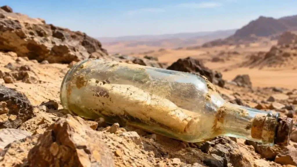 Garrafa encontrada no deserto do Egito revela mensagem escrita em 1977
