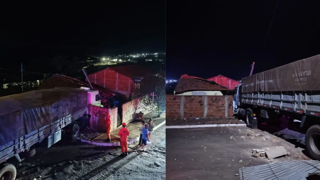 Caminhão atinge duas casas após possível falha nos freios em Caçu