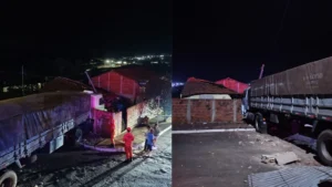Caminhão atinge duas casas após possível falha nos freios em Caçu